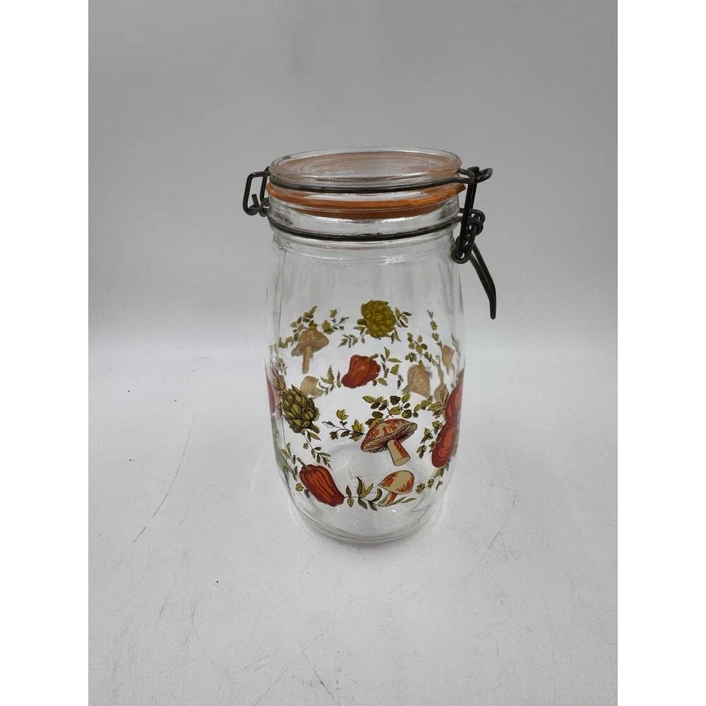 Vintage 1.5L Hinged Lid Glass Jar Made in France Mushrooms, Peppers. Tomatoes